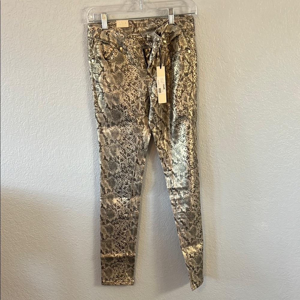 Grace in LA Skinny Gold Pants with Animal Print